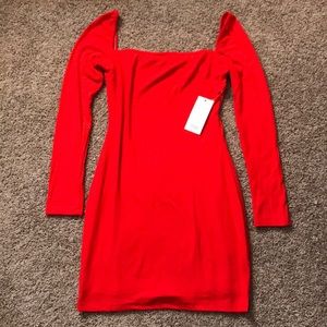 Red Long Sleeved Bodycon Dress